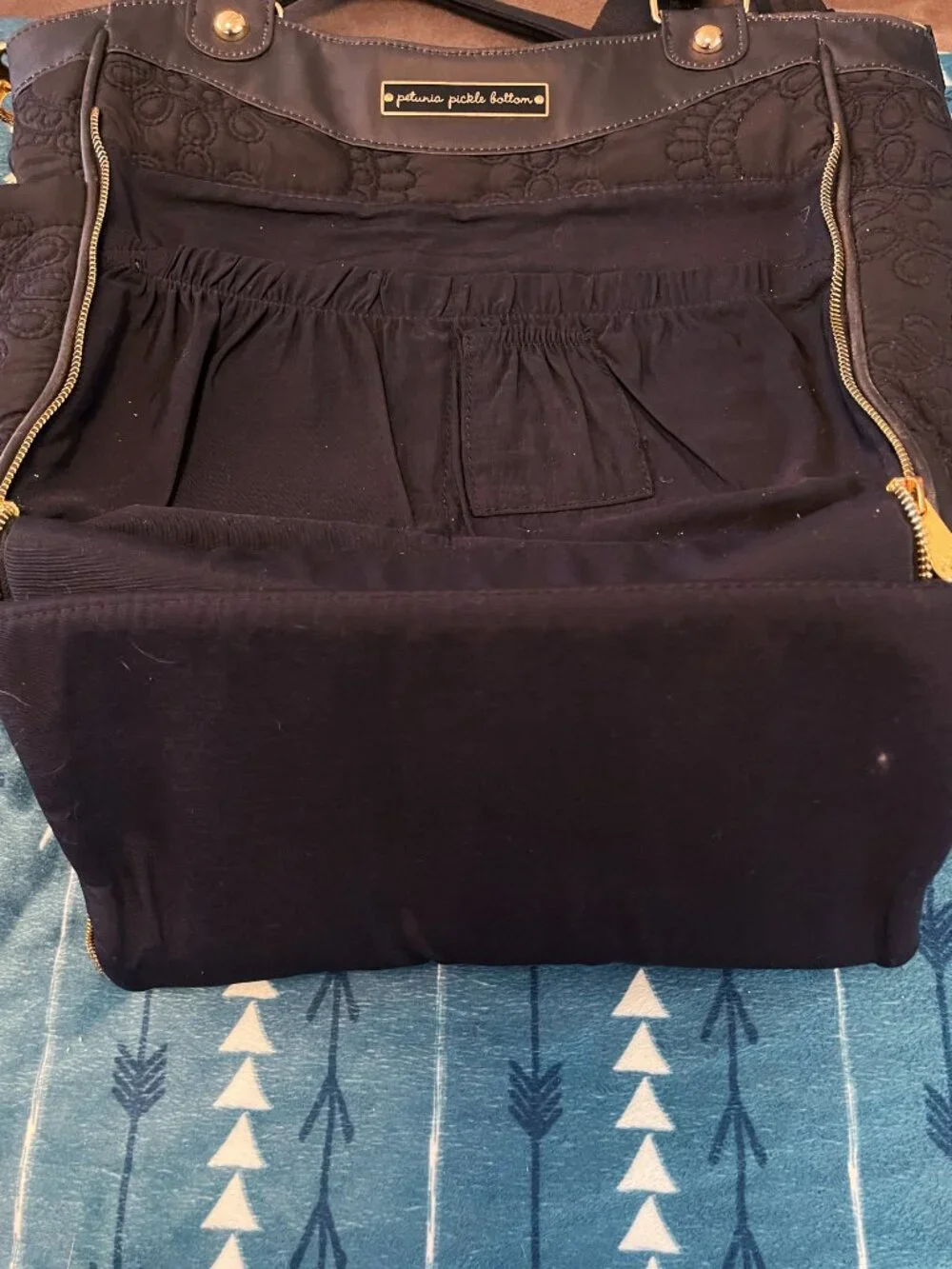 Petunia Pickle Bottom Black Embroidered Diaper Bag Convertible Tote Crossbody
